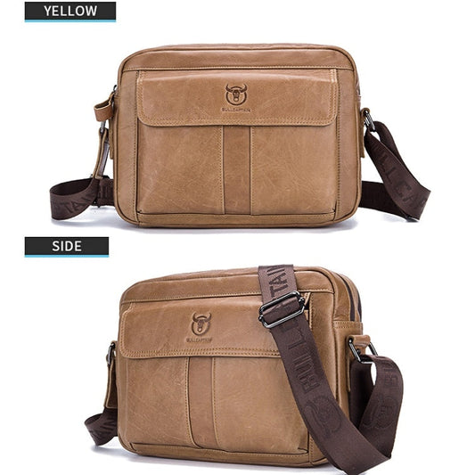 BULL CAPTAIN Double Layer Leather One Shoulder Messenger Bag For Men(Yellow Brown)