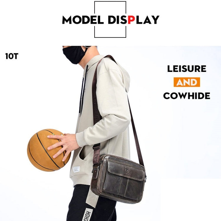 BULL CAPTAIN Double Layer Leather One Shoulder Messenger Bag For Men(Iron Blue)