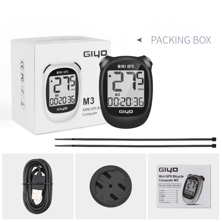 Ordinateur de vélo GPS sans fil GIYO M3 avec écran LCD et compteur de vitesse pour vélo de route (blanc)