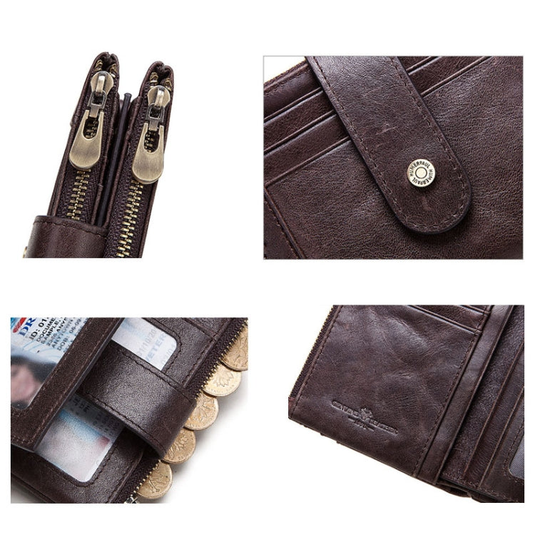 HUMERPAUL BP896 RFID Anti-Theft Brush Dual Zipper Leather Wallet Multi-Card Men Purse(Brown)