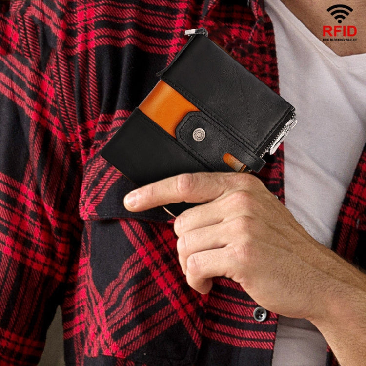 HUMERPAUL BP90 Men Retro Simple Coin Purse Dual Zipper Short RFID Anti-Magnetic Cash Clip(Orange)