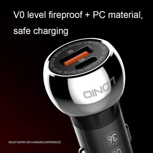 Chargeur de voiture rapide LDNIO C1 36W PD + QC 3.0, chargeur de voiture USB intelligent haute puissance avec câble micro USB
