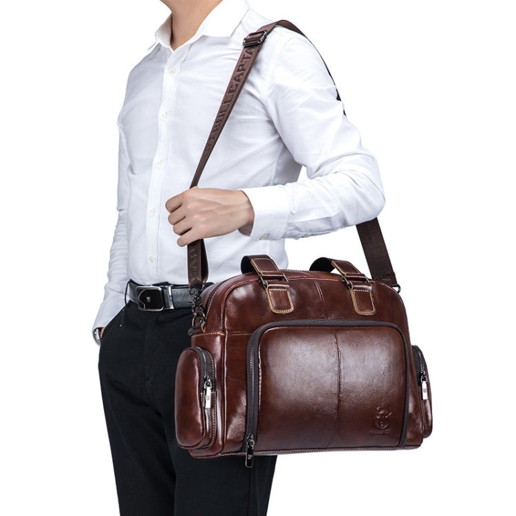 BULL CAPTAIN 0147 Sac bandoulière de voyage en cuir grande capacité Serviette (Noir)