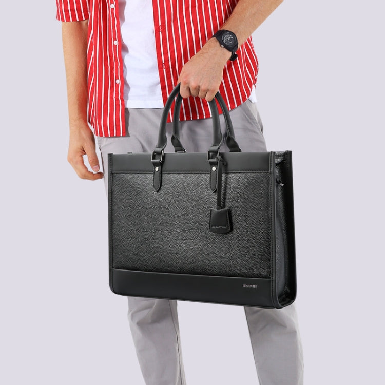 Bopai 11-98811 Sac à main pour ordinateur portable en cuir grande capacité, sacoche de messager (Noir)