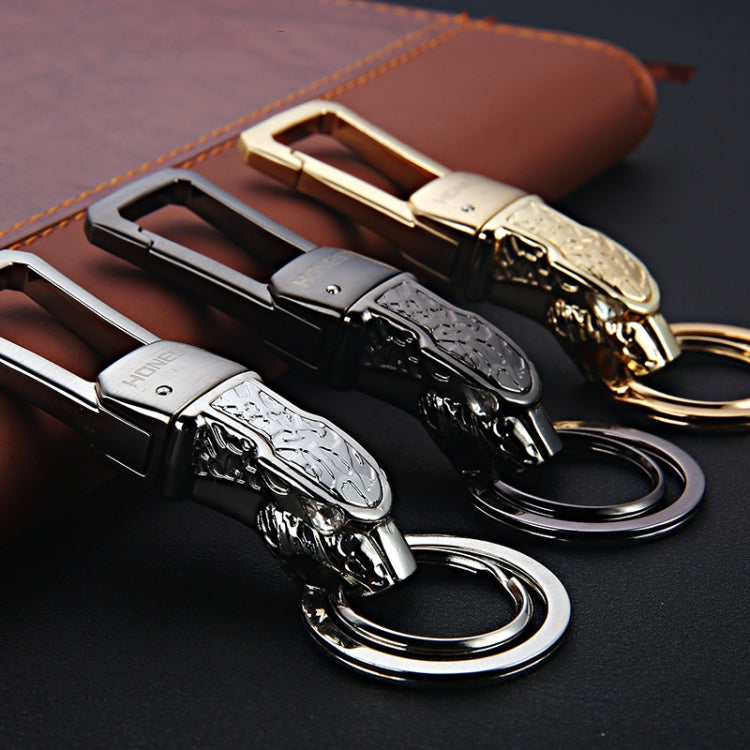 Porte-clés de voiture en métal HONEST Tête de léopard Pendentif porte-clés (argent brillant basique)