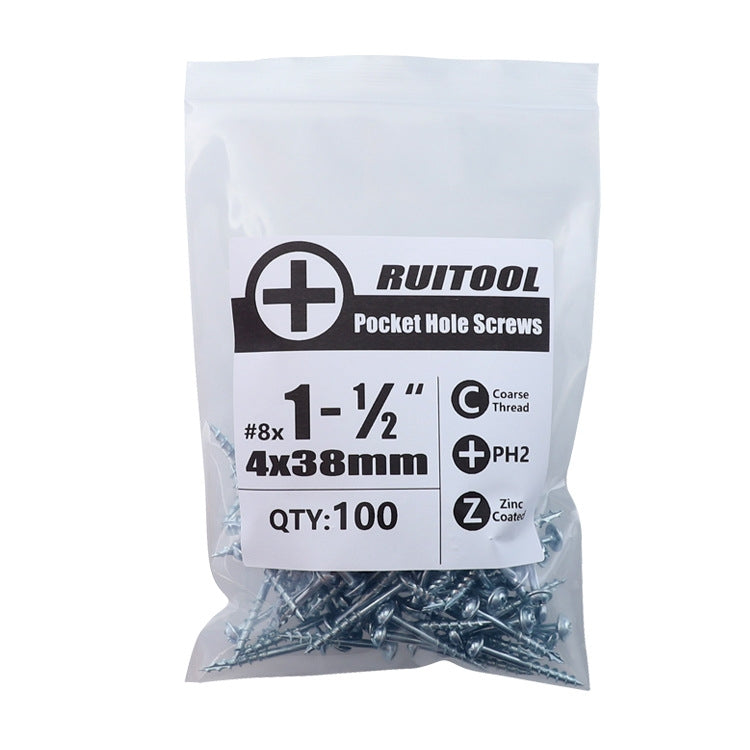 RUITOOL ST4 100pcs Woodworking Slant Hole Screws Half Tooth Self Tapping Phillips Bolt 50mm