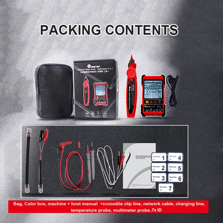 TOOLTOP 600m/1968ft Network Cable Length 2 in 1 Network Cable Finder Multimeter(7 pcs/set)