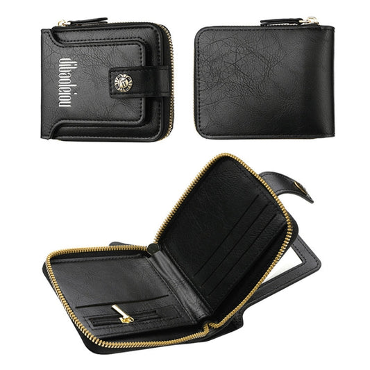 DEABOLAR Men Wallet Horizontal Zipper Retro Coin Purse Card Holder(Black)