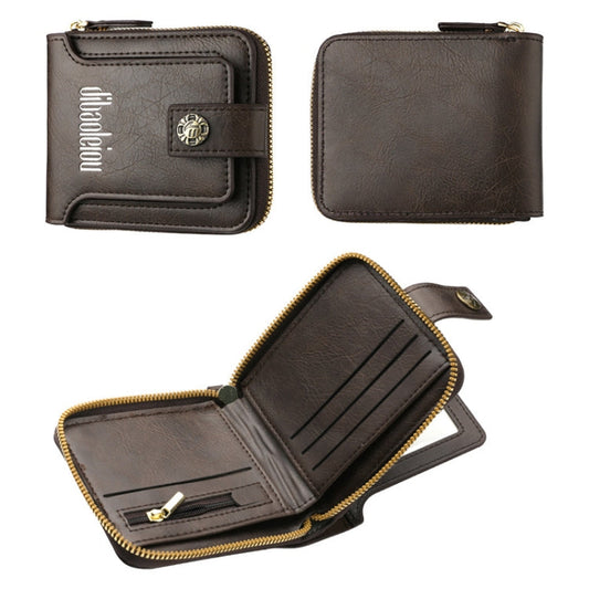 DEABOLAR Men Wallet Horizontal Zipper Retro Coin Purse Card Holder(Dark Brown)