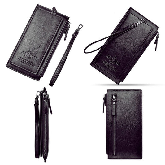 DEABOLAR Grand portefeuille homme rétro en cuir PU souple avec dragonne, pochette pour téléphone portable (marron foncé)