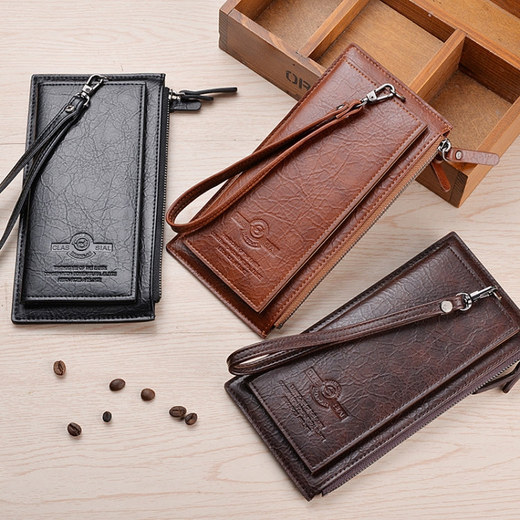 DEABOLAR Men Long Wallet Retro PU Soft Leather Hand Strap Clutch Mobile Phone Bag(Brown)