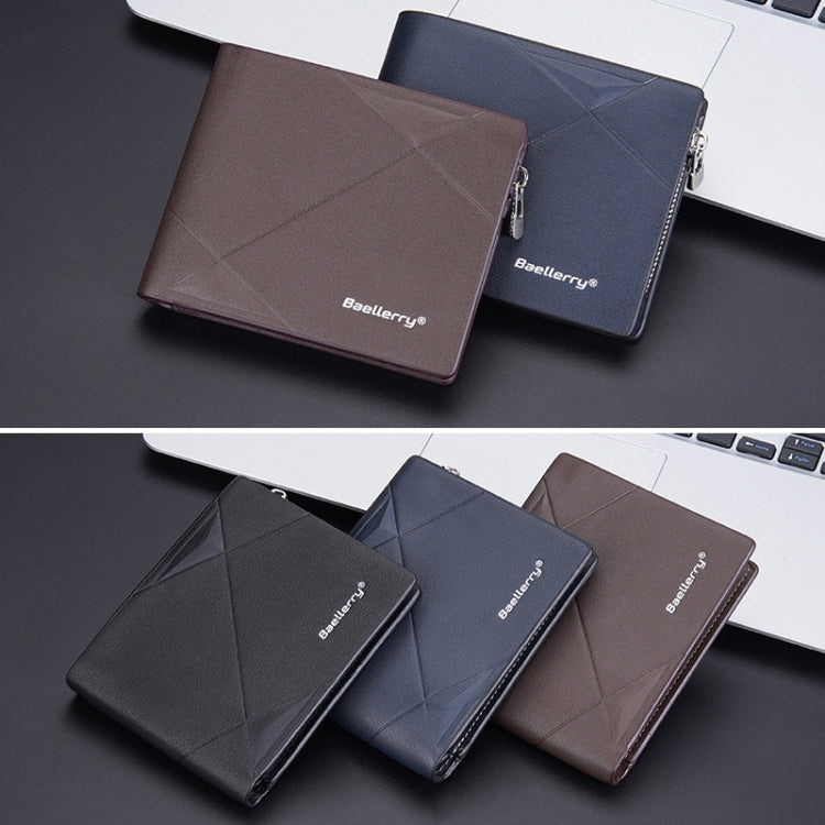Portefeuille court multi-cartes Baellerry pour hommes, grand porte-monnaie zippé en cuir (bleu)