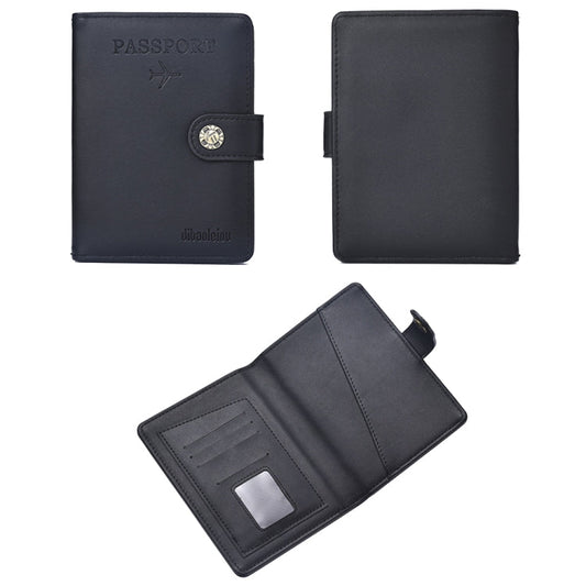 Dibaoleiou Buckle PU Leather ID Card Storage Bag Multifunctional Passport Case(Black)
