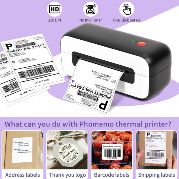 Phomemo PM246S Address Label Printer Thermal Paper Express E-Manifest Printer, Size: US(White)