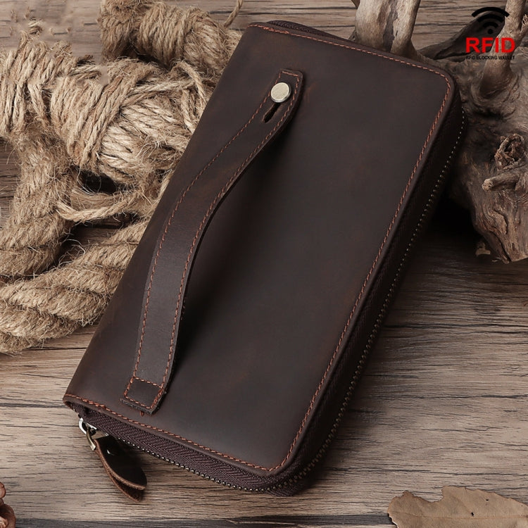 HUMERPAUL RFID Rétro Fermeture Éclair Multi-Cartes Portefeuille Long en Cuir pour Hommes (Café)
