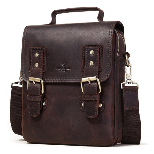 HUMERPAUL Leather Crossbody Bag Men Leather Backpack Shoulder Bag(Brown)