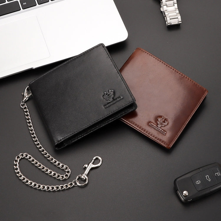 HUMERPAUL RFID Anti-Magnetic Men Pickup Card Bag Metal Chain Short Leather Wallet, Color: Black