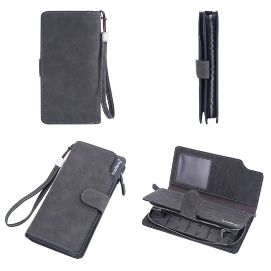 Pochette Homme en Cuir Mat Baellerry avec Multiples Fentes pour Cartes, Fermeture Éclair et Boucle, Portefeuille Vintage (Noir)
