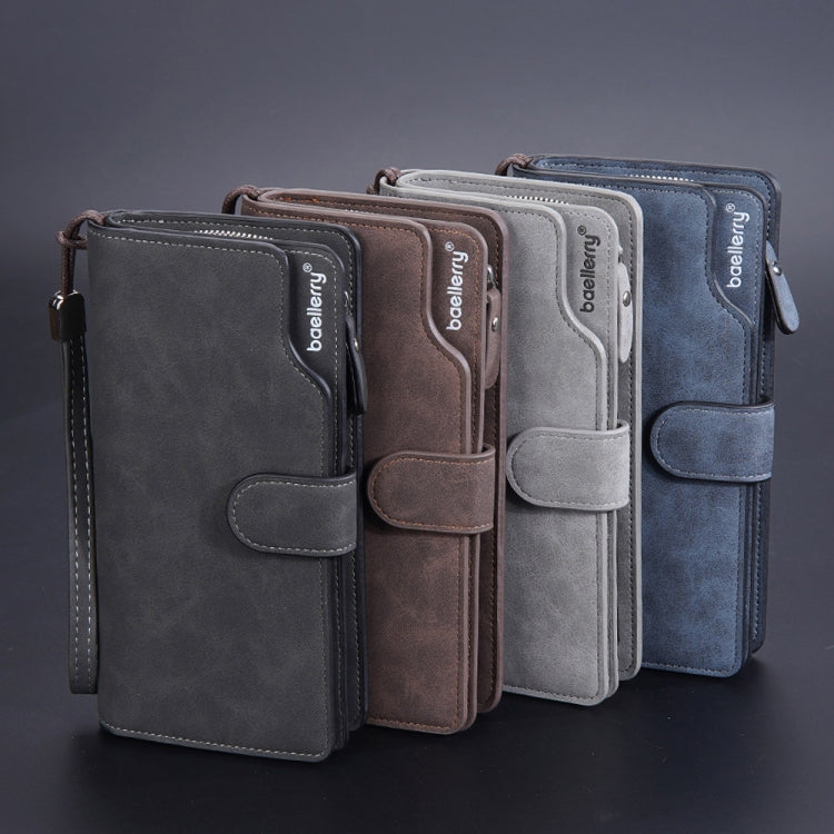 Baellerry Matte Leather Multi-card Slot Men Clutch Bag Zip Buckle Vintage Wallet(Black)
