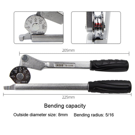 HSD TB-3208 8mm Diameter Manual Stainless Steel Pipe Iron Tube Bender Air Conditioner Copper Pipe Aluminum Pipe Bender