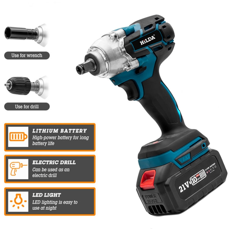 HILDA Motorized Wrenches Lithium Repair Parts With 22mm Socket, US Plug, Model: Red With 1 Battery+1 Charger(1500mAh)