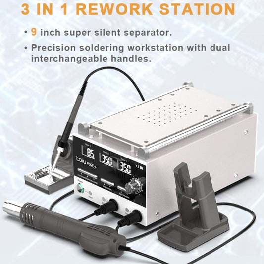 Baku BA-909D+ 750W Station de Soudage à Air Chaud 3 en 1, Dégommeur d'Écran pour Téléphone Portable, Prise EU 220V