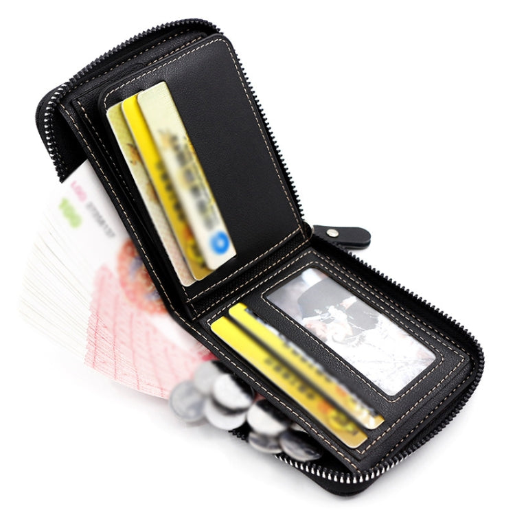 MenBense Men Short Zipper Wallet Coin Purse Large Capacity Multi-Card Money Clip(Light Coffee)