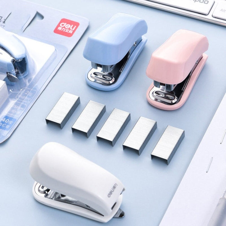 Deli Macaron Color Stapler + 640 Staples Set Small Mini Stapler Stationery(White)
