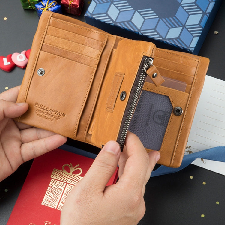 BULL CAPTAIN 03 Large-capacity Folding Multi-card Slot Cowhide Zipper Wallet Coin Clip(Black)