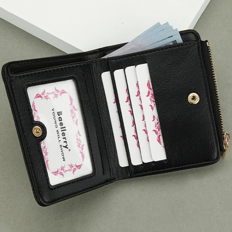 Baellerry N2401 PU Leather Short Wallet with Multiple Card Slots Cross Flower Zipper Coin Purse(Pink)