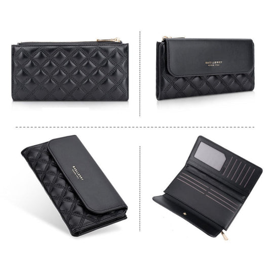Baellerry N2403 Portefeuille long pour femme avec plusieurs fentes pour cartes Grande capacité Sac pochette triple, Couleur : Noir