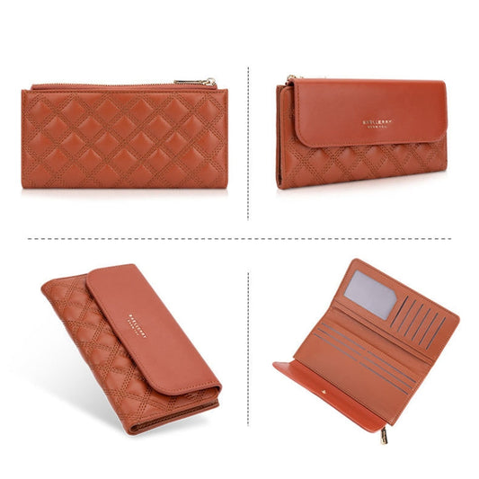 Baellerry N2403 Portefeuille Long Femme Multi-fentes Grande Capacité Portefeuille en Trois Volets, Couleur : Marron