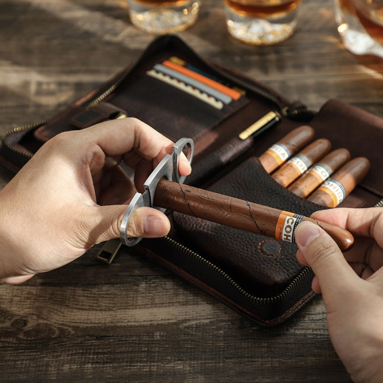 CONTACTS FAMILY CF5009 Genuine Leather Multifunctional Travel Convenient Cigar Box with Wrist Strap(Brown)