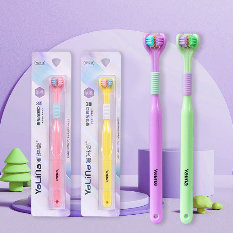 YALINA Brosse à Dents à Trois Têtes Poils Souples Brosse à Dents en Forme de V à 360 Degrés Adulte Couleur de Tête Aléatoire Violette