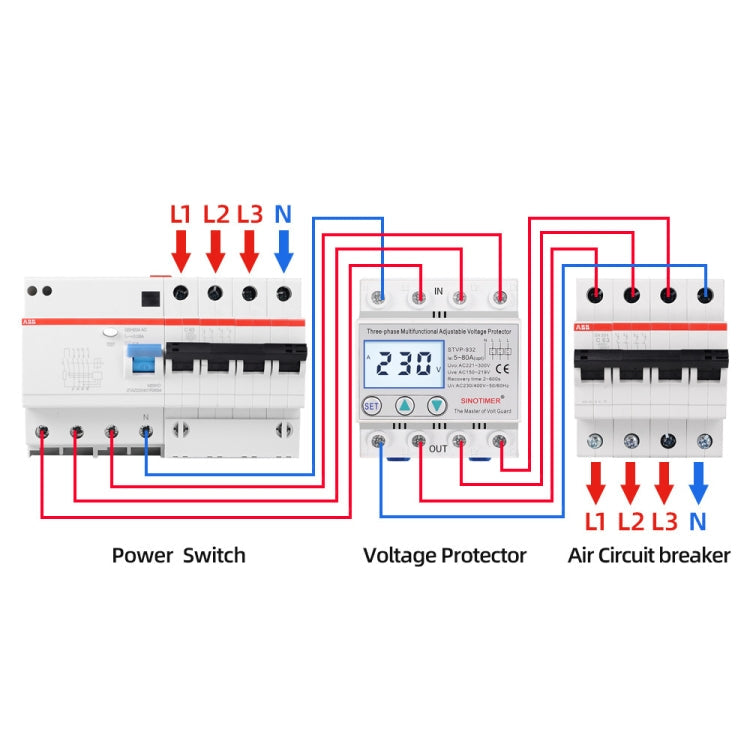 SINOTIMER STVP-932 63A 3-phase 380V LCD Self-resetting Adjustable Surge Voltage Protector