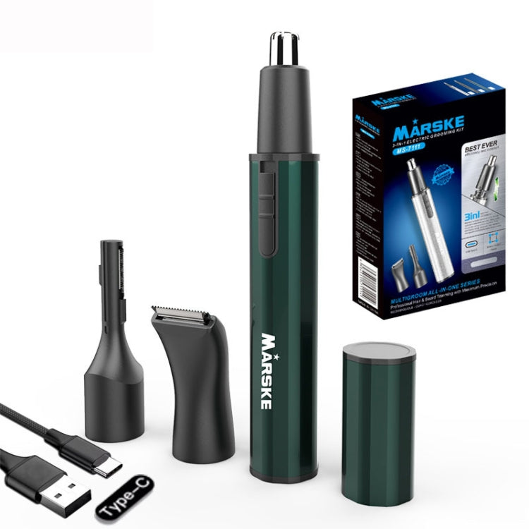 MARSKE MS-7111 3 In 1 Electric Nose Hair Trimmer Type-C Rechargeable Grooming Instrument(Green)