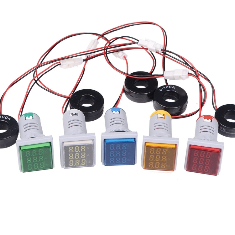 SINOTIMER ST17VAH 3 In 1 Square LED Digital Display AC Voltage Current Frequency Indicator 60-500V 0-100A 20-75Hz(01 Red)
