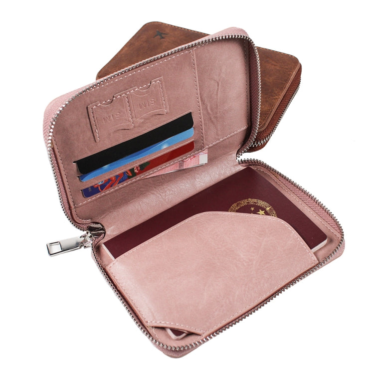 RFID Anti-theft Large Capacity Zipper Passport Bag Multifunctional Travel Document Storage Bag(Pink)