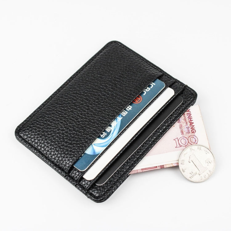 Lychee Pattern Multi-Card Slot Mini Card Holder Ultra-thin Coin Purse(Beige)