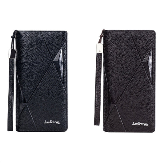 Baellerry S1240 Portefeuille Long Zippé Décontracté en Similicuir Litchi, Pochette Multi-cartes (Café)