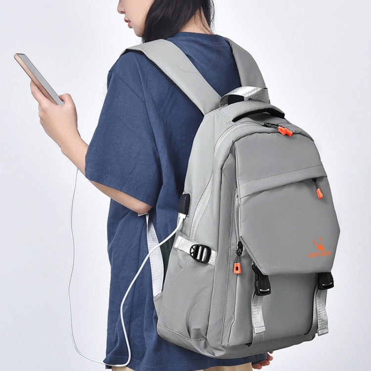 WEIXIER B682 Large Capacity Double Shoulder Backpack Casual Waterproof Travel Bag(Light Gray)