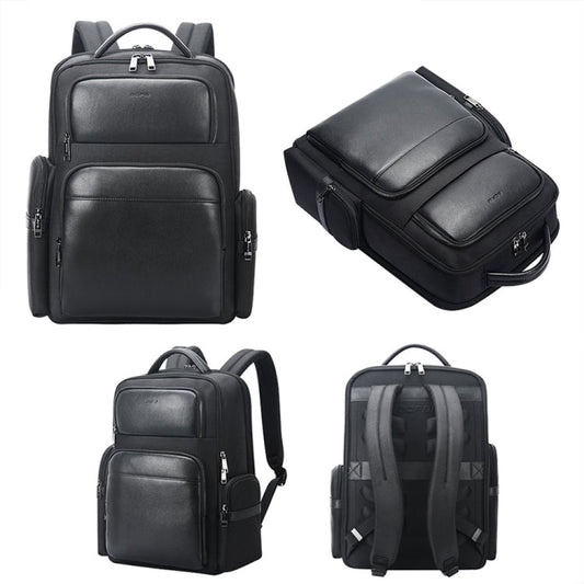 Bopai 61-125031 Large-capacity First-layer Cowhide Business Laptop Backpack With USB+Type-C Port(Black)