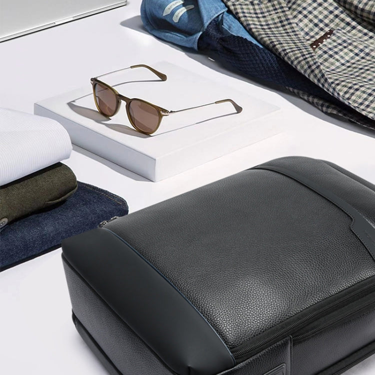 Bopai 61-122391 Large-capacity First-layer Cowhide Business Laptop Backpack With USB+Type-C Port(Black)