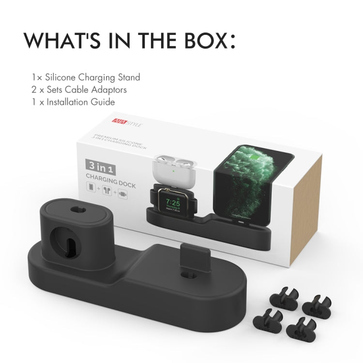 AhaStyle PT28-3 For iPhone / Apple Watch / AirPods 3 In 1 Silicone Desktop Charging Storage Base Bracket(Black)
