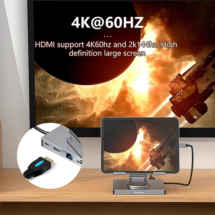 Blueendless 4K/60Hz Multifunctional Folding Tablet Type-C Docking Station Bracket, Spec: 9-in-1 Rotating