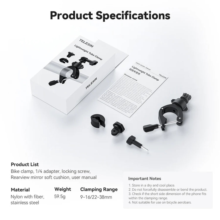 TELESIN TE-HBM-004 Lightweight Stem Clamp Cycling Bracket 360 Degree Adjustable Sports Camera Universal