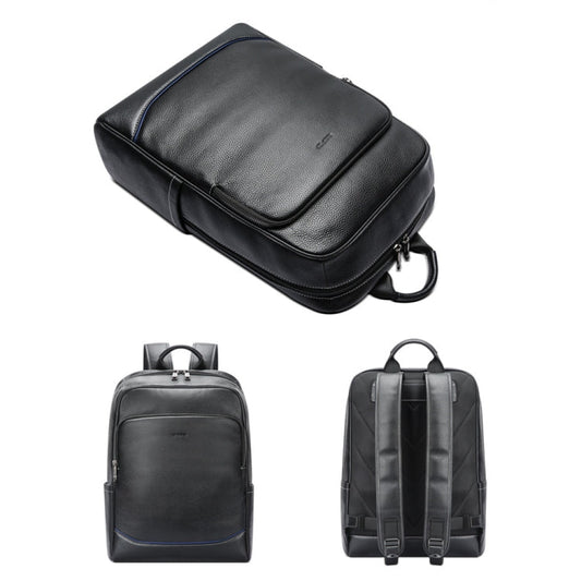 Bopai 61-121671A Top-Layer Cowhide Large-Capacity Casual Business Laptop Backpack(Black)