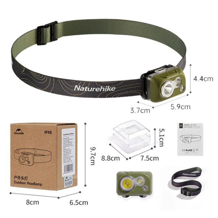 Naturehike IP68 Grade Waterproof Headlamp Outdoor Hiking Mountaineering Strong Light Headwear Lighting(Dark Green)