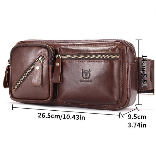 BULL CAPTAIN 082 Large-Capacity First-Layer Cowhide Retro Single-Shoulder Crossbody Bag(Black)
