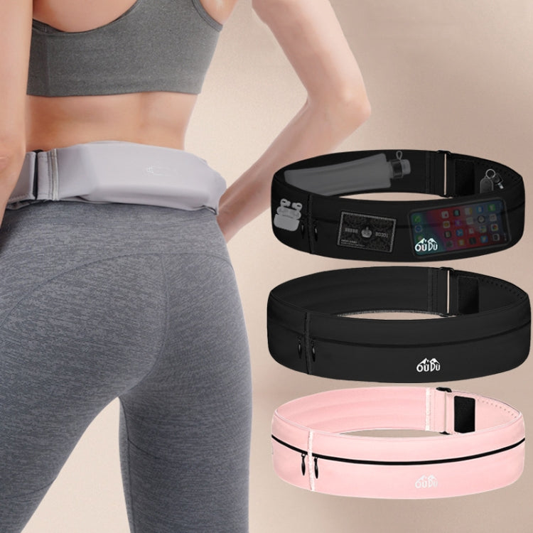 Large OUDU Outdoor Sports Portable Wrap-Around Waist Pack Unisex Cell Phone Bag(Light Pink)
